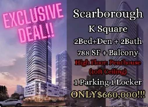 Exclusive! Scarborough PH 10ft Ceiling K Square 2 1B ONLY $660k