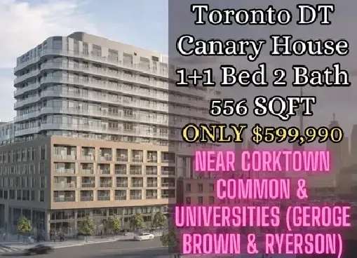 Torotno DT $1000/ft! Canary House Assignment 1 1B ONLY $599K!