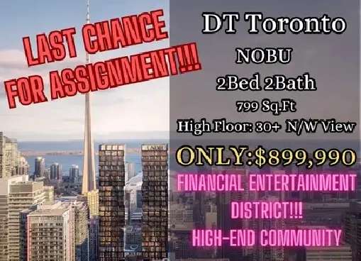 PRICE REDUCED Seller wants to sell! Toronto DT NOBU 2B ONLY$899K